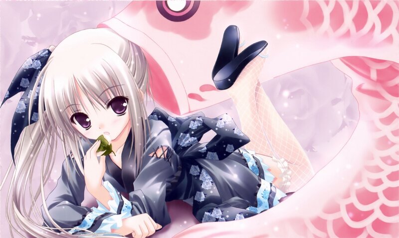 Silver-haired Girl Eating Leaf