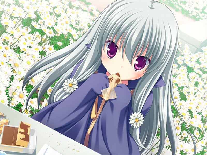 Silver-haired Girl Eating — Purple