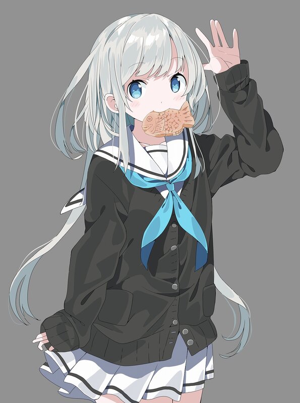 Silver-haired Girl Eating Snack — Gray