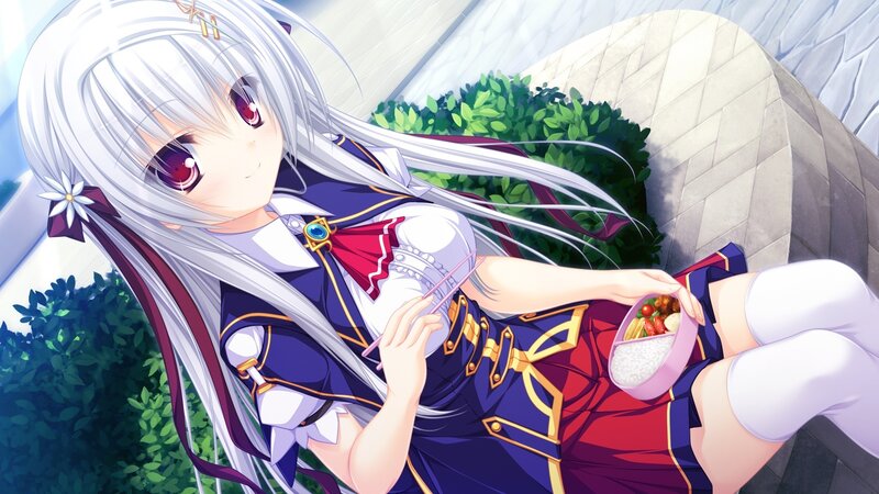 Silver-haired Girl Eating — White, Calm