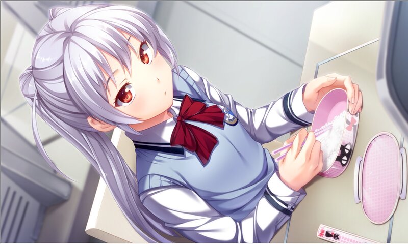Silver-haired Girl Eating — White