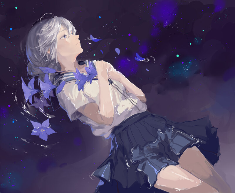 Silver-haired Girl Floating