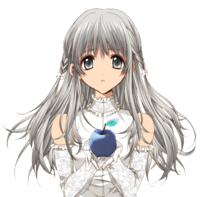 Silver-haired Girl Holding Apple
