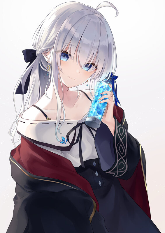 Silver-haired Girl Holding Bottle