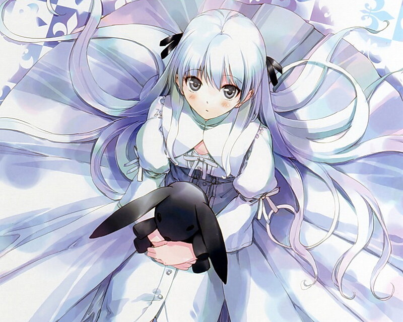 Silver-haired Girl Holding Bunny