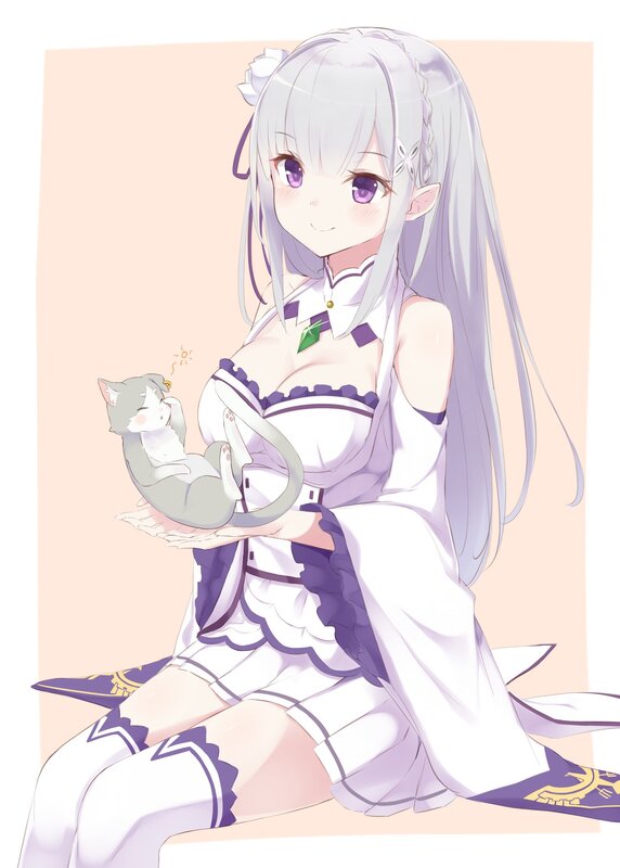 Silver-haired Girl Holding Cat — White, Calm