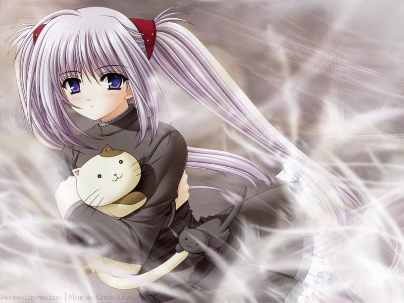 Silver-haired Girl Holding Cats