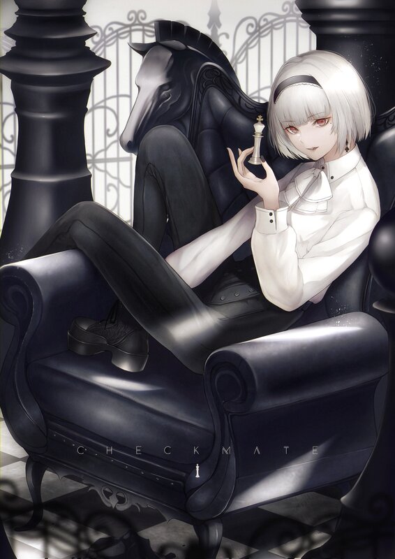 Silver-haired Girl Holding Chess Piece
