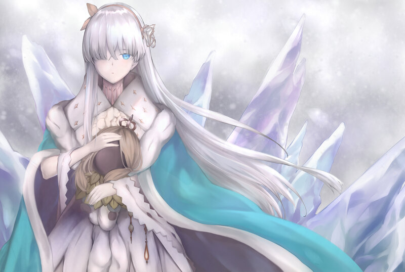 Silver-haired Girl Holding Child