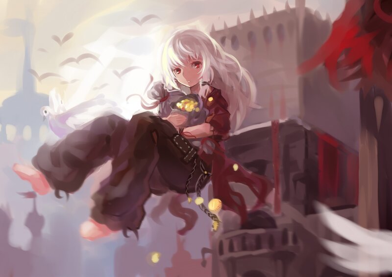 Silver-haired Girl Holding Coins