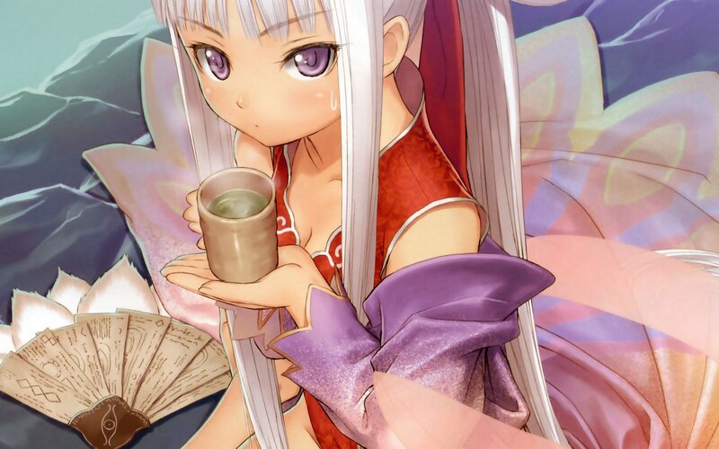 Silver-haired Girl Holding Cup