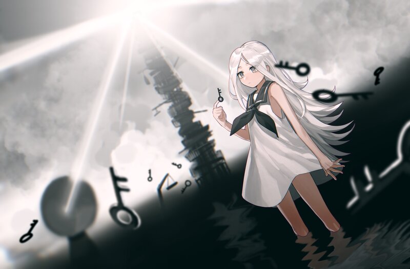 Silver-haired Girl Holding Key