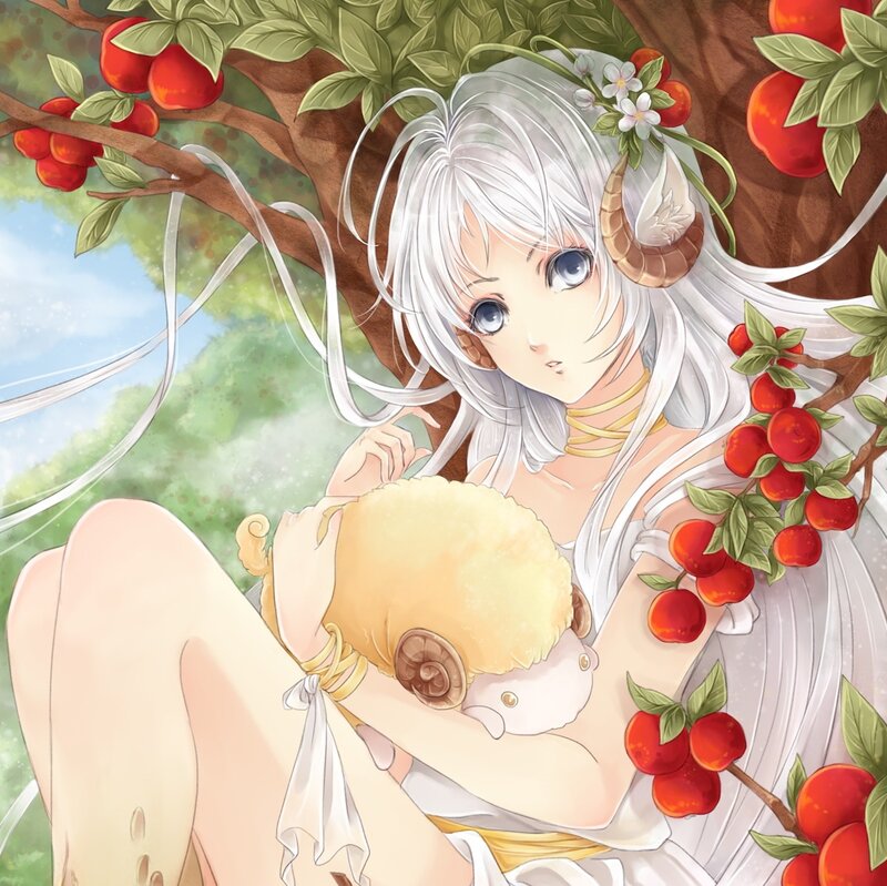 Silver-haired Girl Holding Lamb