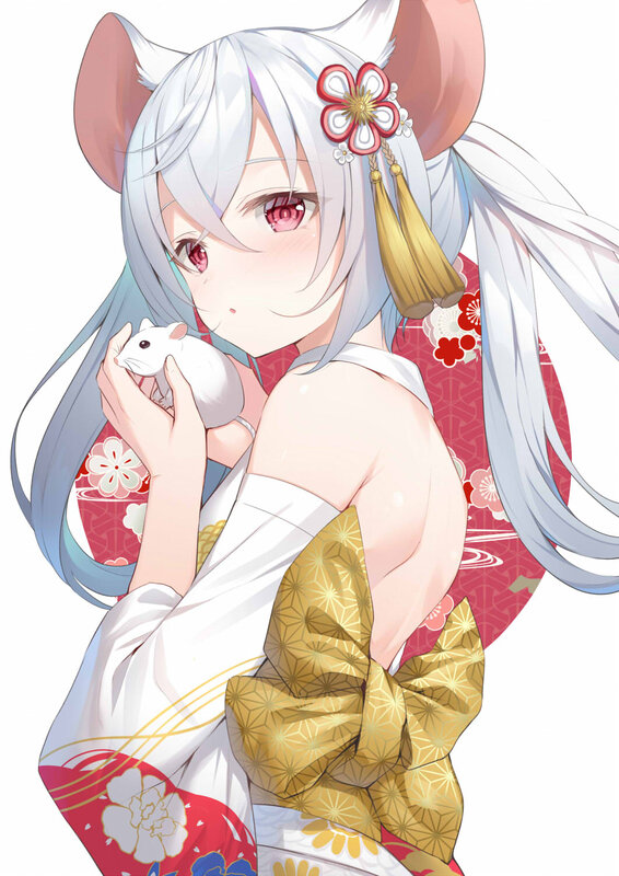 Silver-haired Girl Holding Mouse