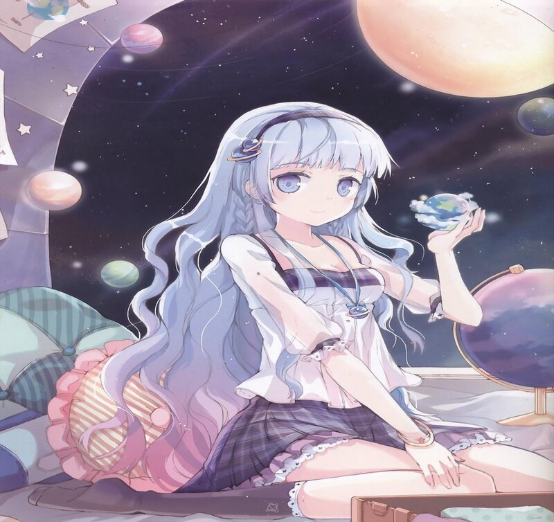 Silver-haired Girl Holding Planet