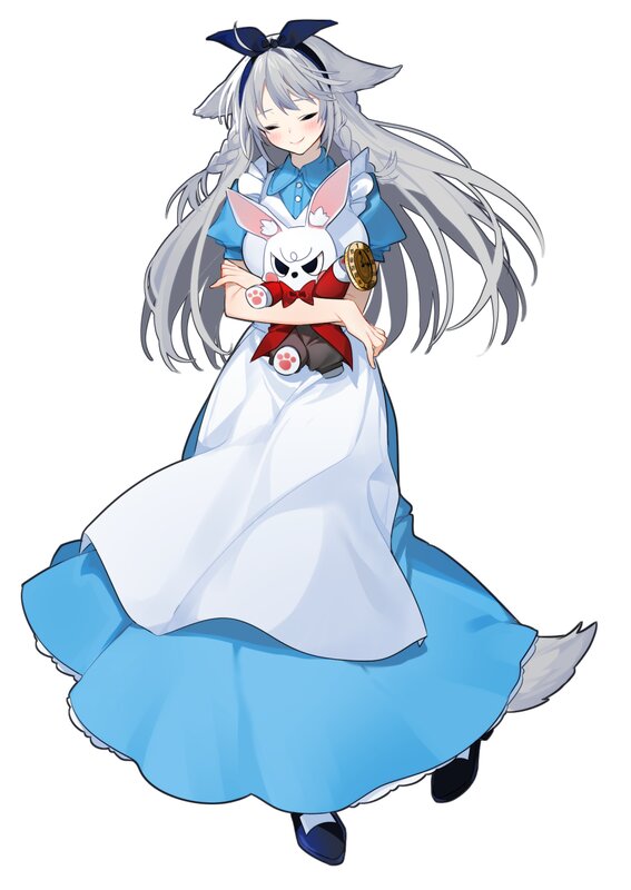 Silver-haired Girl Holding Rabbit — Blue