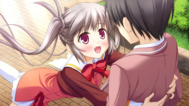 Silver-haired Girl Hugging Boy — White, Affectionate