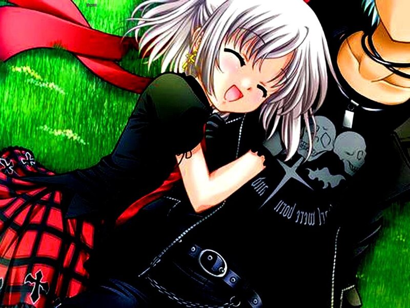 Silver-haired Girl Hugging — Green, Peaceful