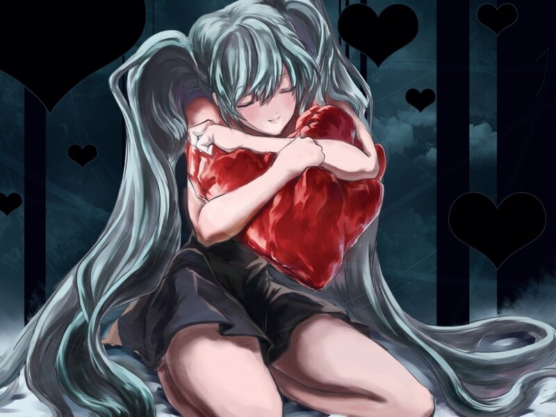 Silver-haired Girl Hugging Heart