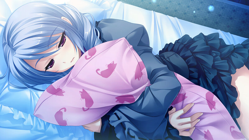 Silver-haired Girl Hugging Pillow