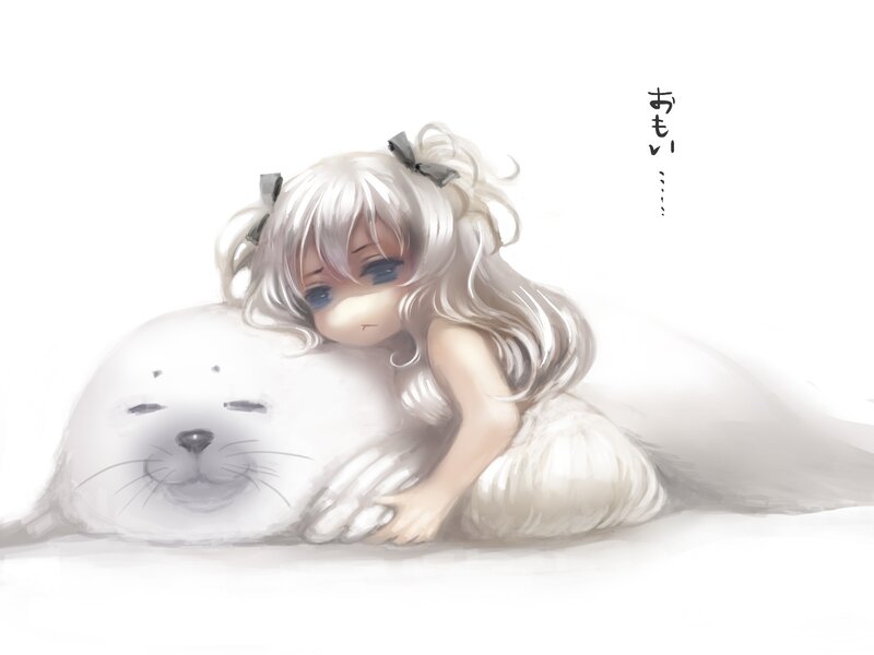 Silver-haired Girl Hugging Seal