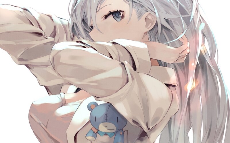 Silver-haired Girl Hugging