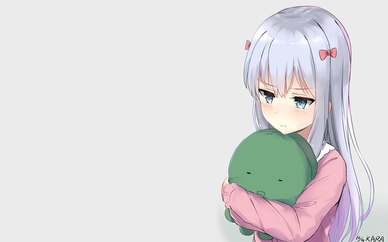 Silver-haired Girl Hugging Toy