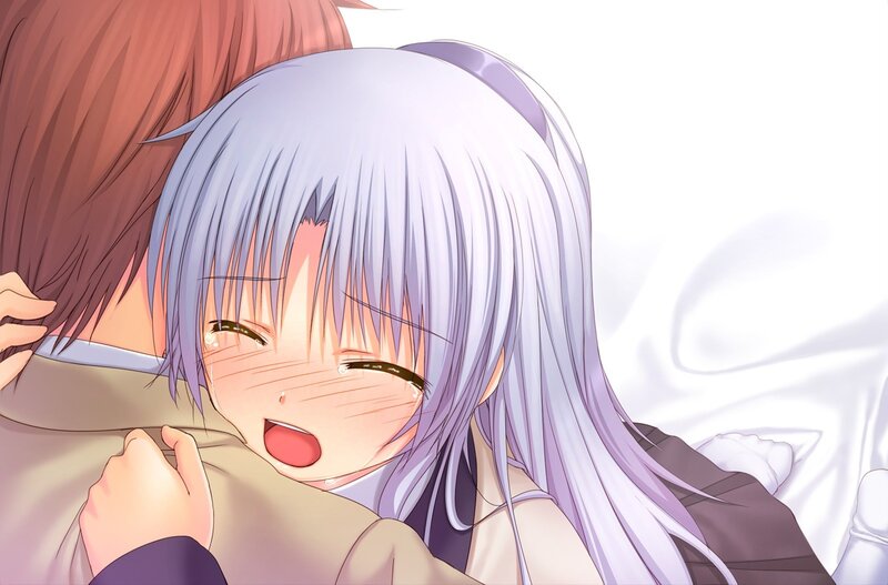 Silver-haired Girl Hugging — White, Emotional