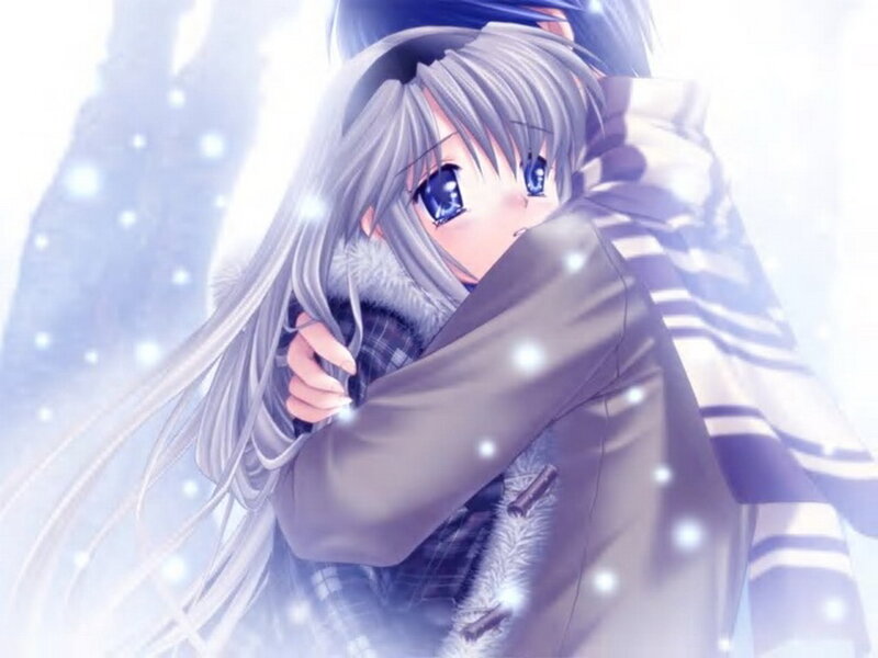 Silver-haired Girl Hugging — White, Serene