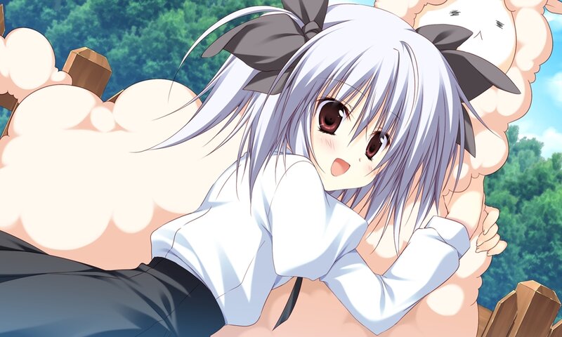 Silver-haired Girl Hugging — White