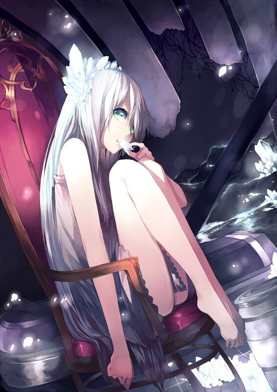 silver-haired girl in a chair