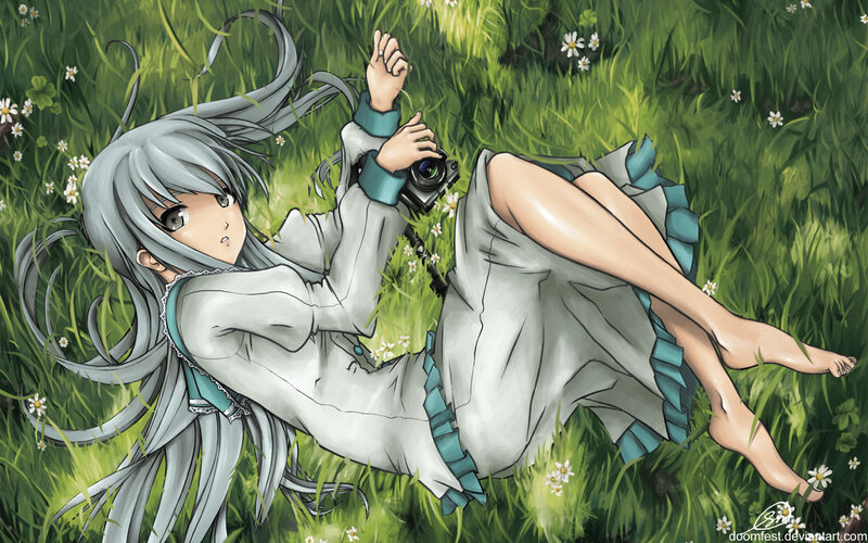 silver-haired girl in a field