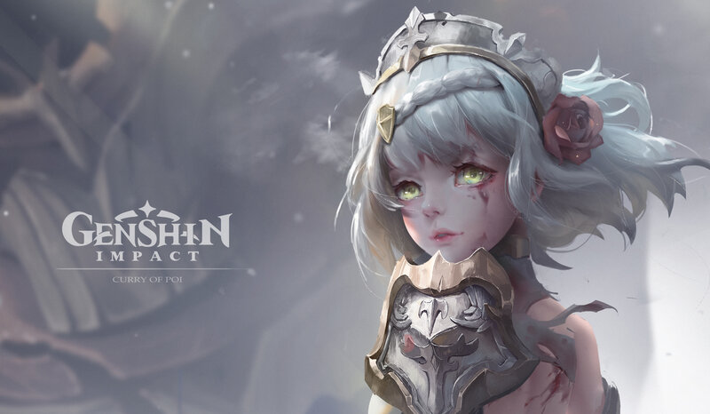 Silver-haired Girl in Armor — Gray, Dramatic, Digital Art