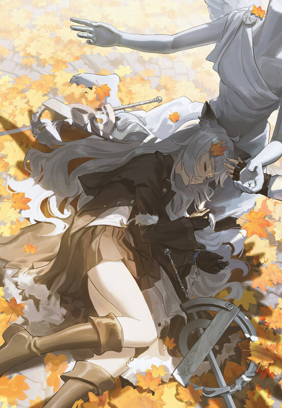 Silver-haired Girl in Autumn — Orange, Dramatic