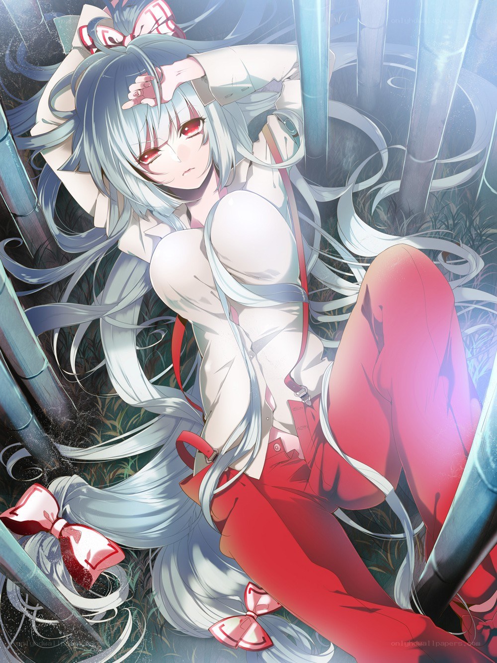 silver-haired girl in bamboo forest