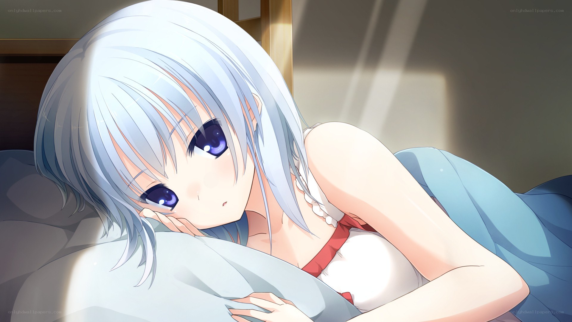 silver-haired girl in bed