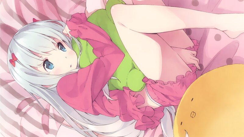 Silver-haired Girl in Bed — Pink, Calm