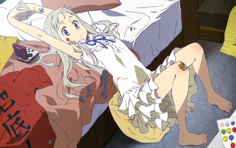 Silver-haired Girl in Bed — White, Relaxed