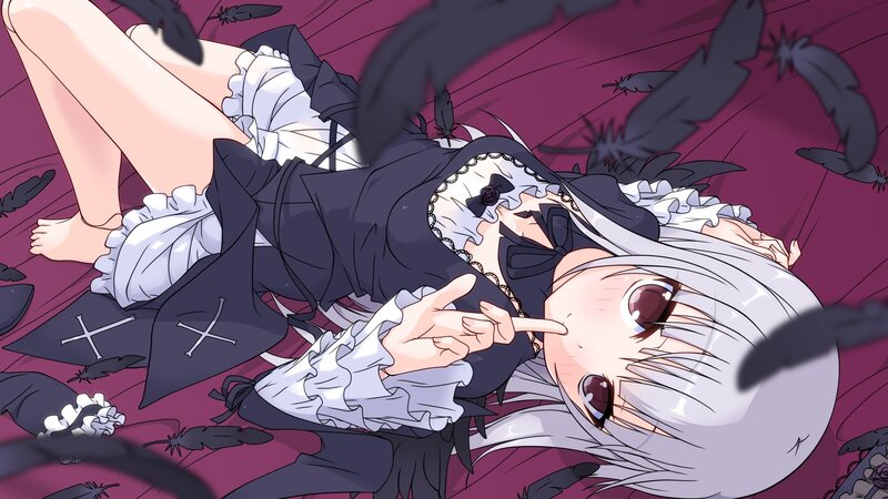 silver-haired girl in black dress