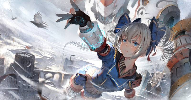 Silver-haired Girl in Blue — Dramatic, Digital Art