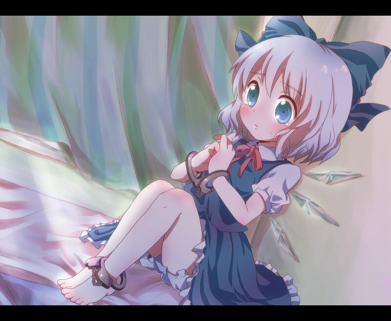 silver-haired girl in blue dress
