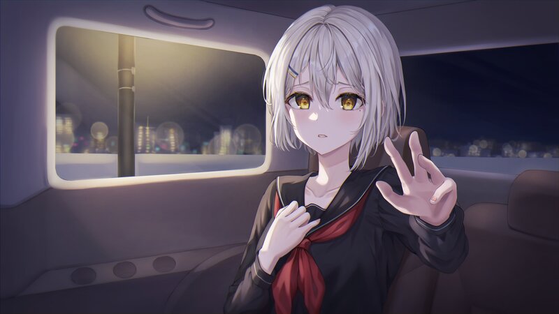 Silver-haired Girl in Car