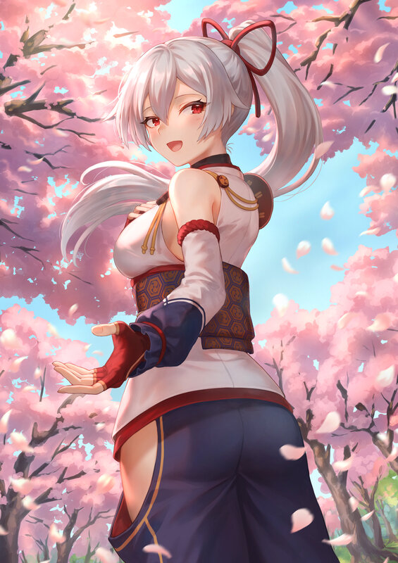 Silver-haired Girl in Cherry Blossoms — Pink