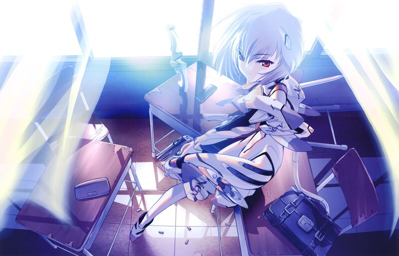 Silver-haired Girl in Classroom — Purple