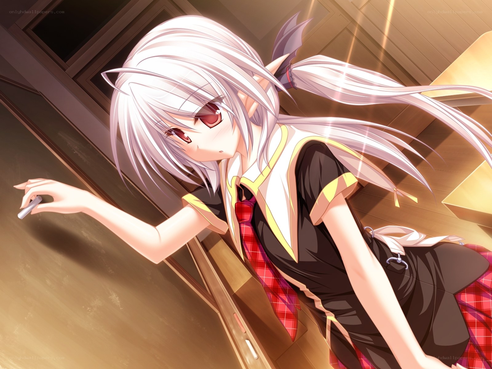 silver-haired girl in classroom