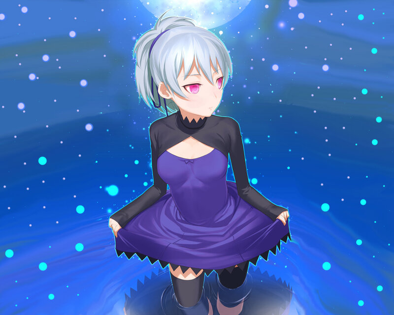 Silver-haired Girl in Dress — Blue, Serene, Night, Anime
