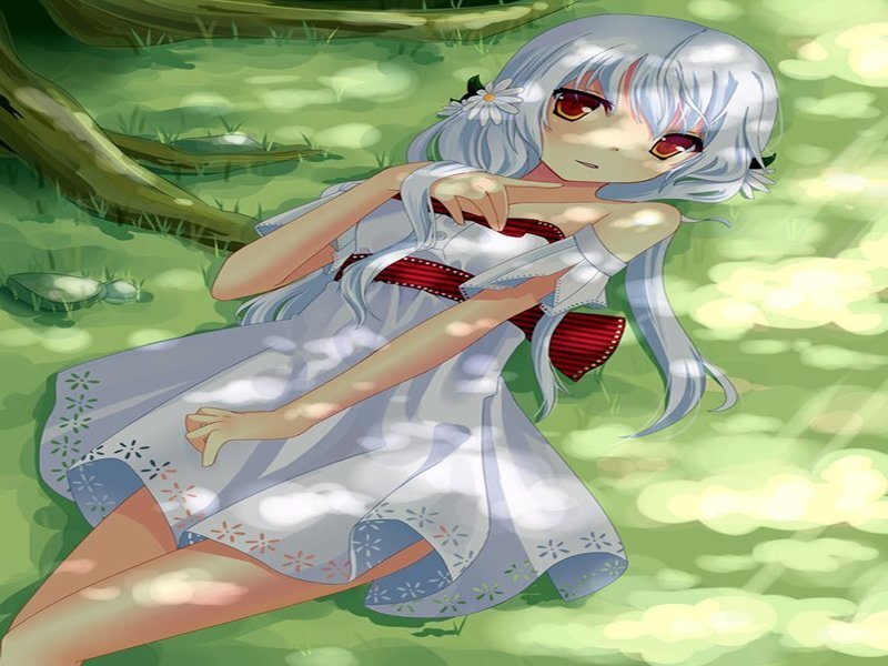 Silver-haired Girl in Dress — Green