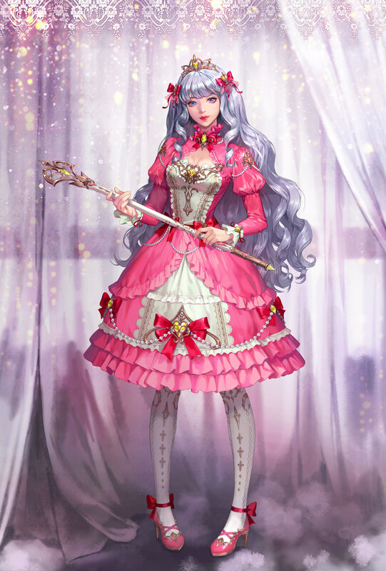 Silver-haired Girl in Dress — Pink, Fantasy