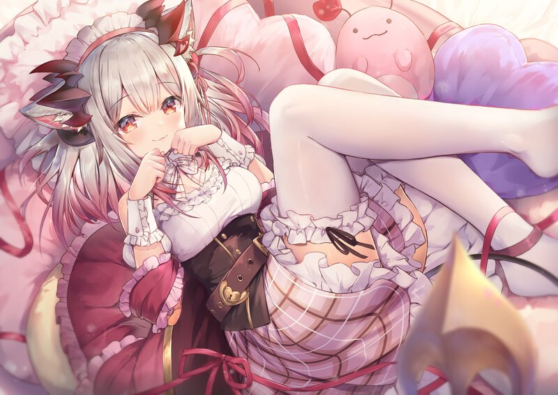Silver-haired Girl in Dress — Pink, Playful, Anime