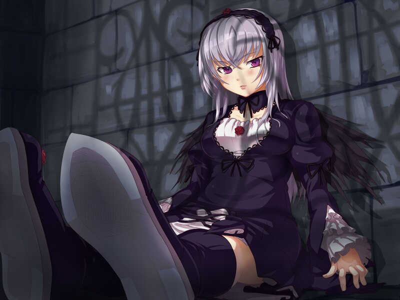 Silver-haired Girl in Dress — Purple, Dramatic, Anime, Wings